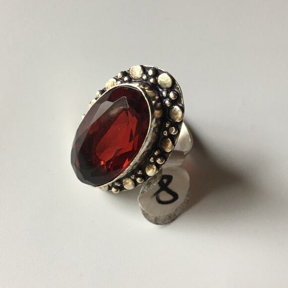 Stamped 925 faux garnet ring, bold and beautiful cocktail ring, size 8 - Picture 11 of 14